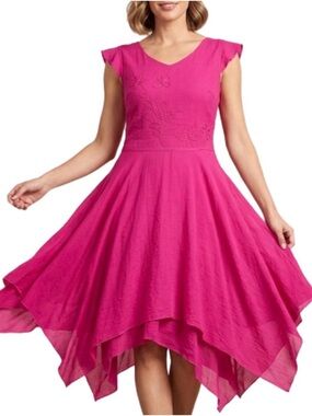 Y2K 2000’s 16 Hype Girls Youth Juniors Fuchsia Sleeveless Prom Dress High Low